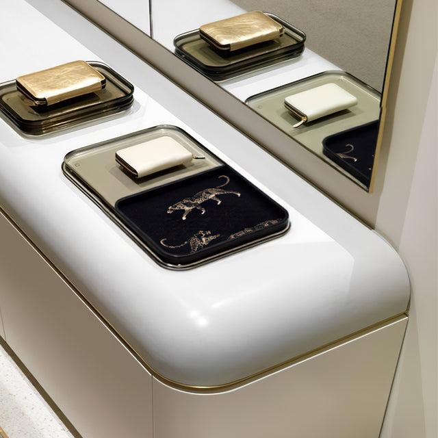 leopard print leather tray in entrance area