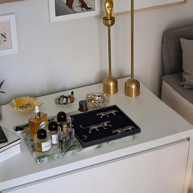 leopard print leather tray on the table