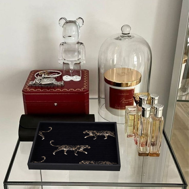 leopard print leather tray with other decorations
