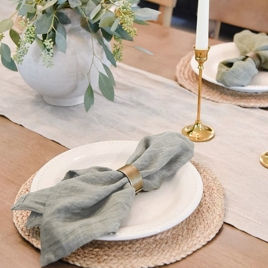 linen napkin on the wooden dining table