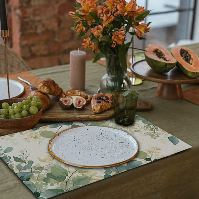 linen placemat on the wooden dining table