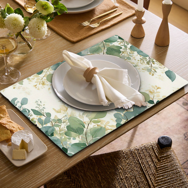 linen placemat on the wooden dining table