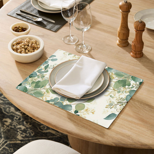 linen placemat on the wooden dining table