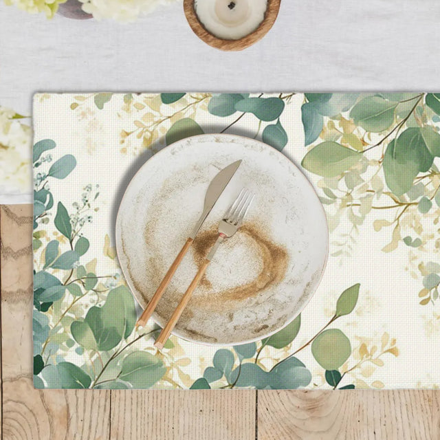 linen placemat on the wooden dining table