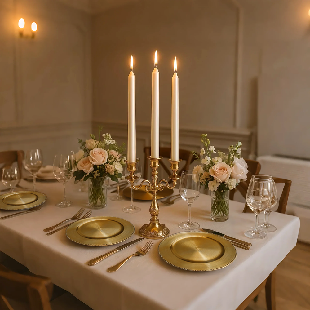 luxury gold round decorative tray on the dining table