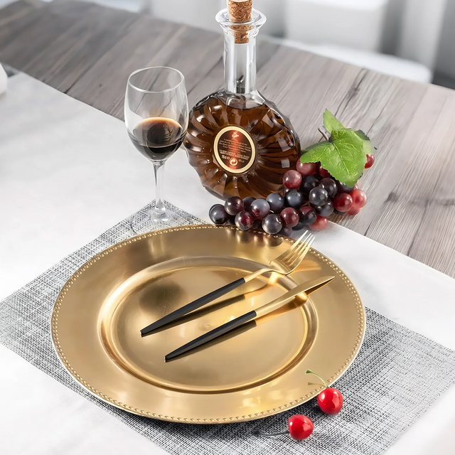 luxury gold round decorative tray on the table