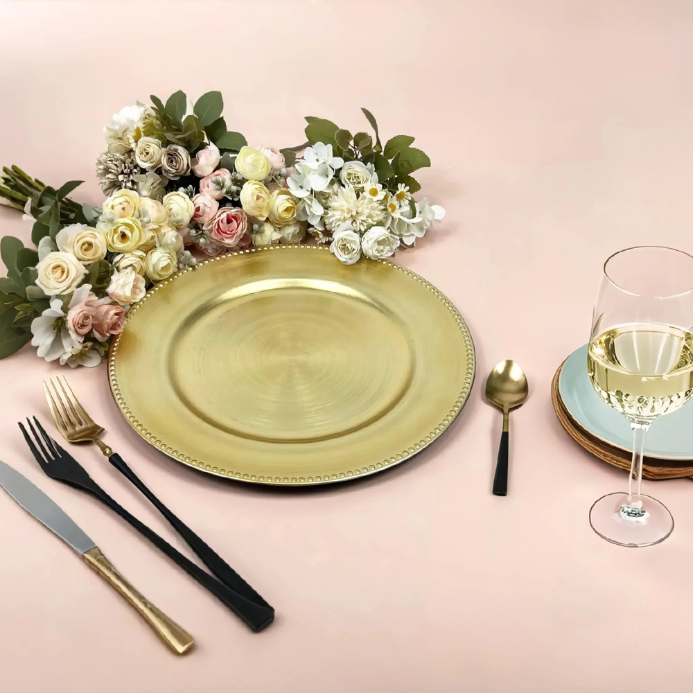 luxury gold round decorative tray on the table