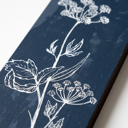 macro shot of navy botanical line art details