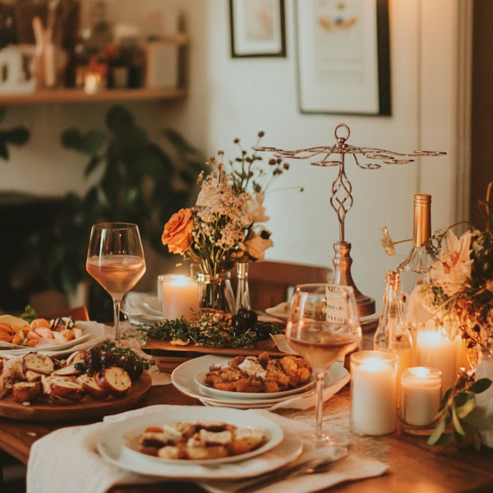 metal hanging wine glass rack on the table
