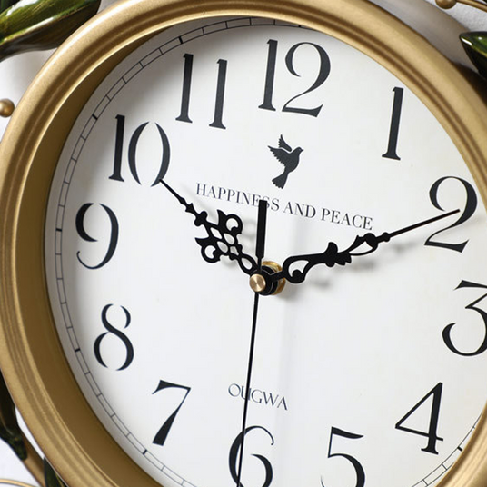 metal-olive-branch-wall-clock-details