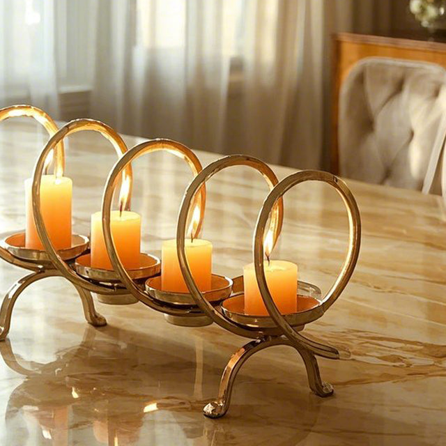 metal ring candelabra on a table