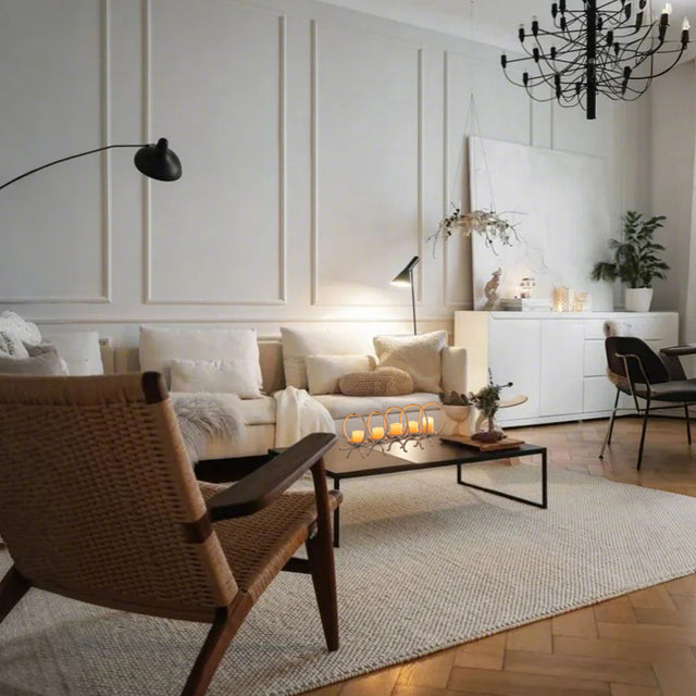 metal ring candelabra on a table