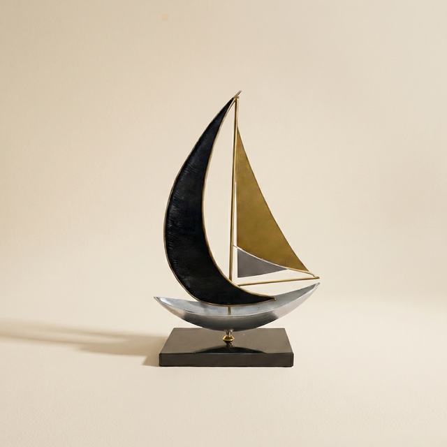 metal sailboat sculpture front view