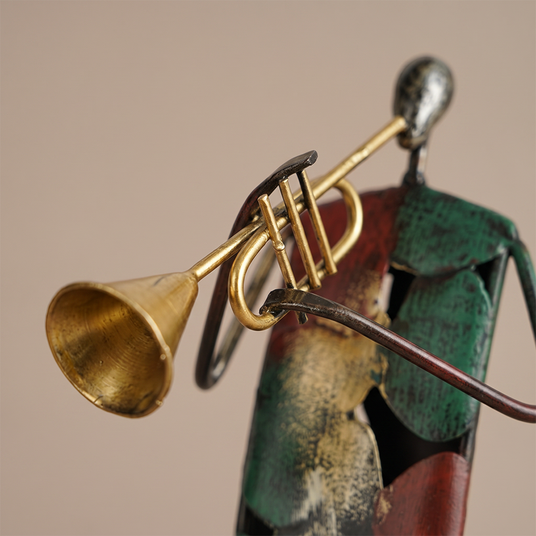 metal sculpture trumpet instrument detail closeup