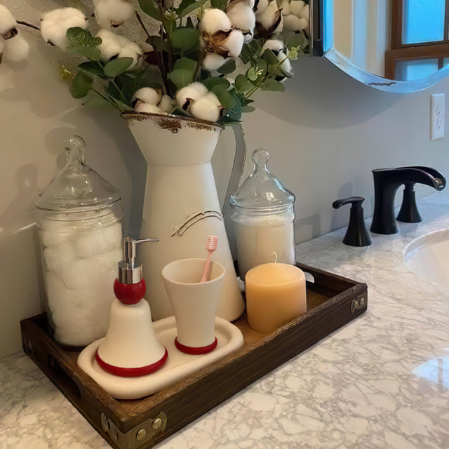 minimalist ceramic bathroom on a tray