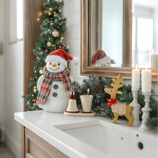 minimalist ceramic bathroom with christmas decor