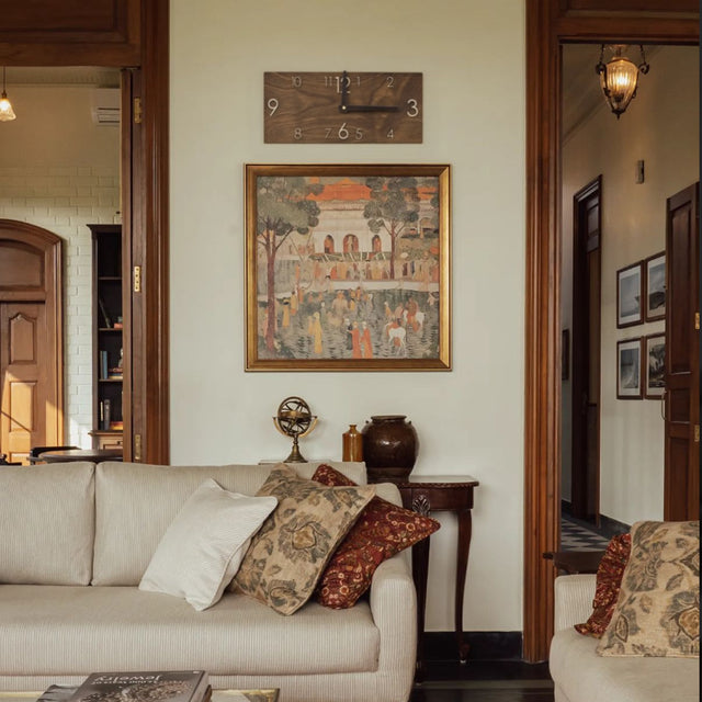 minimalist wooden rectangular digital wall clock in the living room