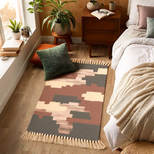 modern boho cotton-linen blend fringe beside the bed