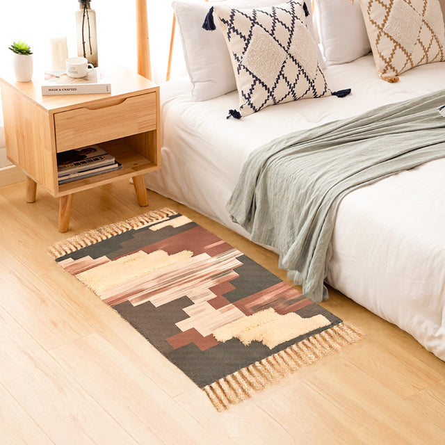 modern boho cotton-linen blend fringe beside the bed