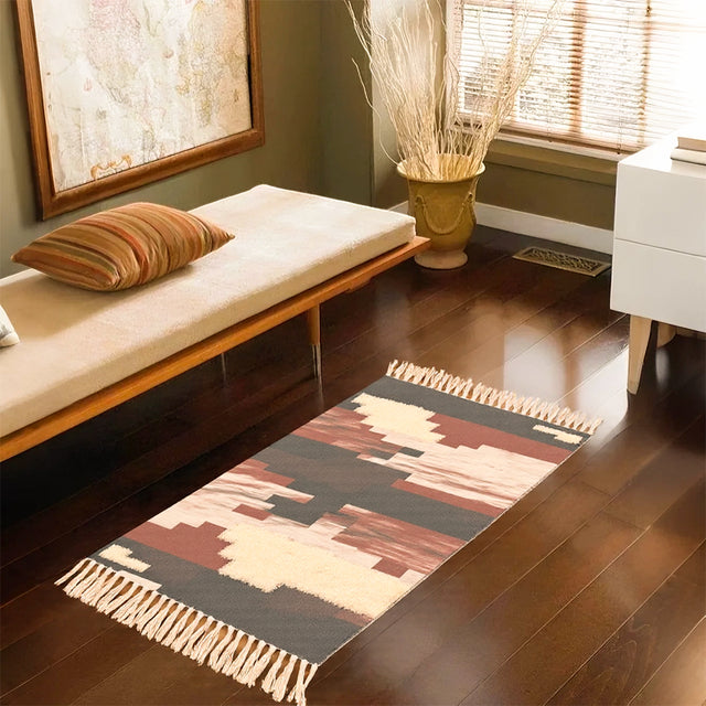 modern boho cotton-linen blend fringe in living room