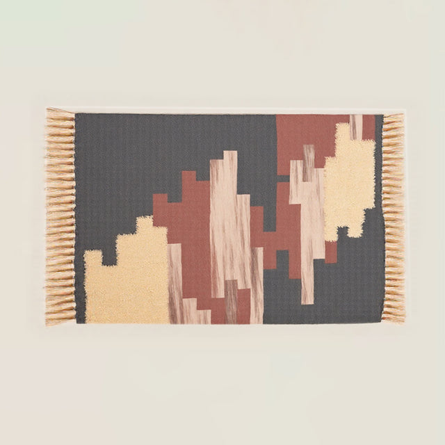 modern boho cotton-linen blend fringe woven rug