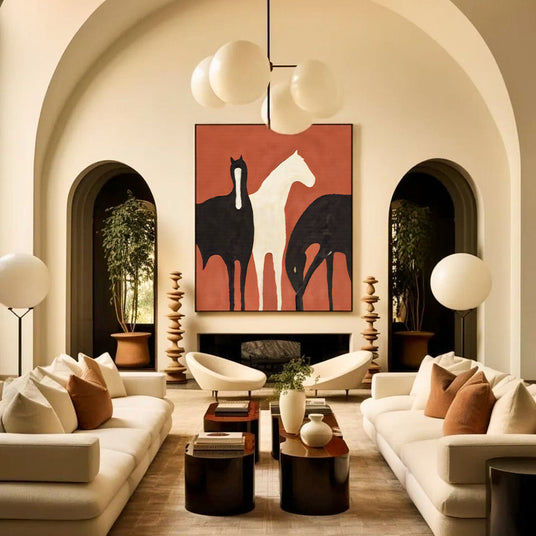 modern horse canvas art print in the living room