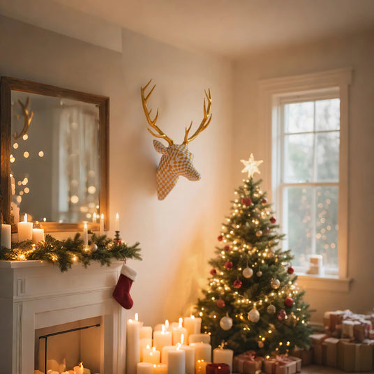 modern luxury deer head wall art with Christmas tree