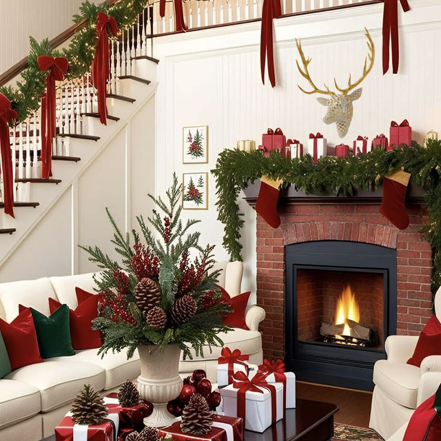 modern luxury deer head wall art with fireplace