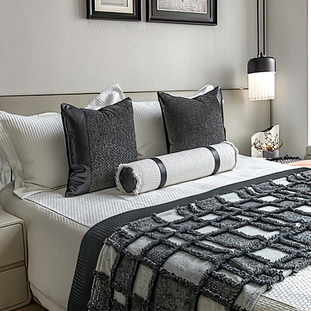 modern minimalist dark gray throw pillow details