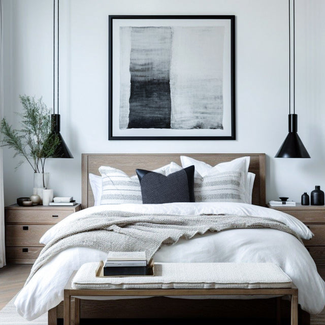 modern minimalist dark gray throw pillow on the bed