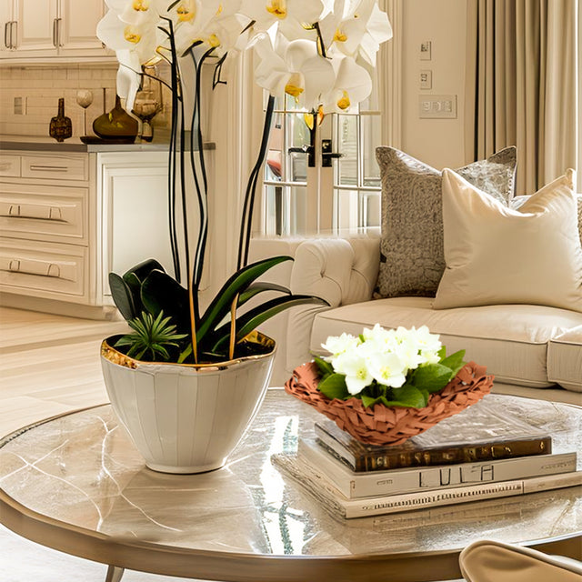 modern minimalist resin fruit bowl with flowers