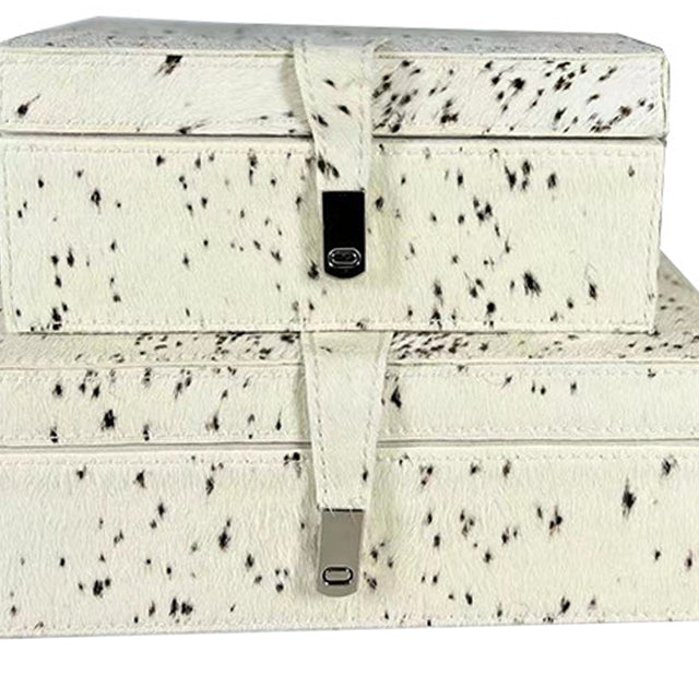 modern pony hair jewelry box with leather trim details