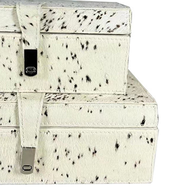 modern pony hair jewelry box with leather trim details