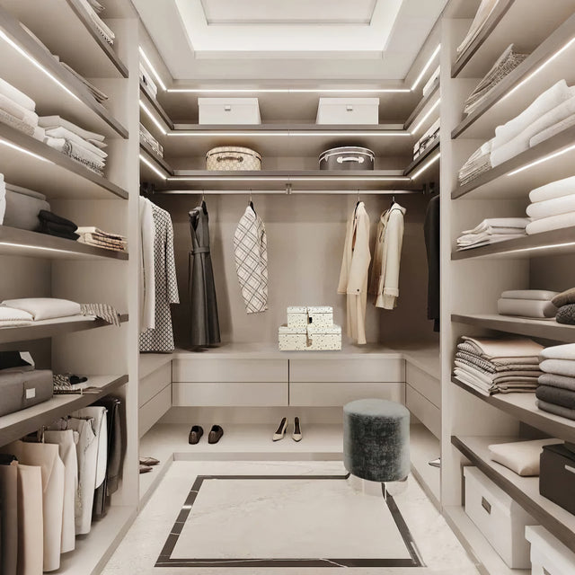 modern pony hair jewelry box with leather trim in the cloakroom room