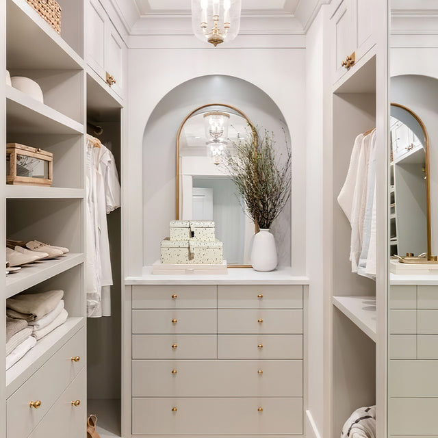 modern pony hair jewelry box with leather trim in the dressing room