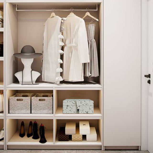 modern pony hair jewelry box with leather trim in the wardrobe