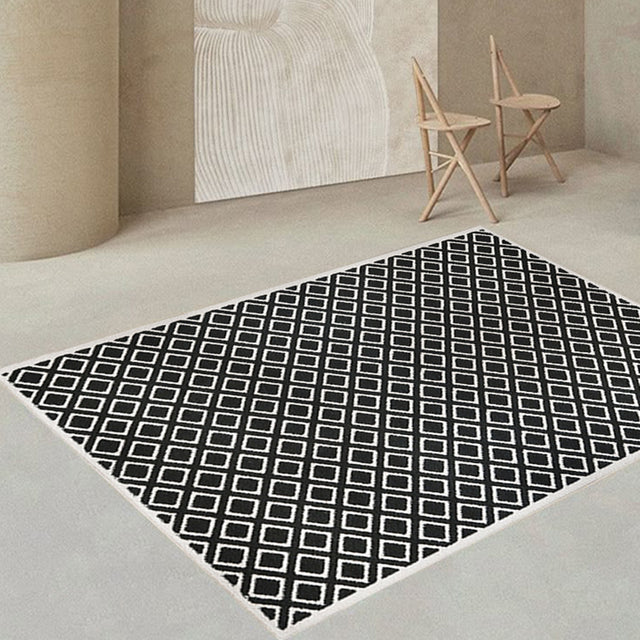 modern rhombus black and white rug
