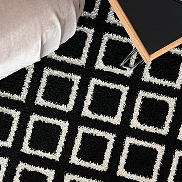 modern rhombus black and white rug details