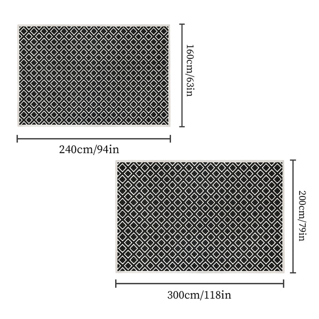 modern rhombus black and white rug size chart