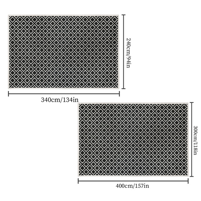 modern rhombus black and white rug size chart