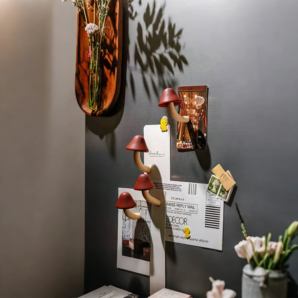 mushroom refrigerator magnet stuck on the fridge