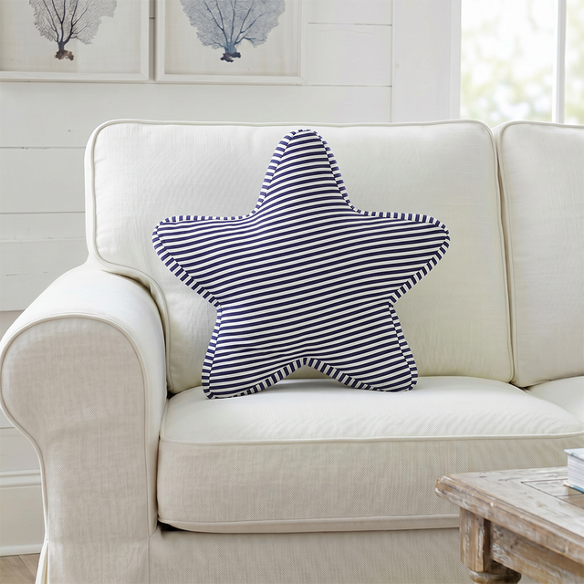 navy white striped starfish throw pillow