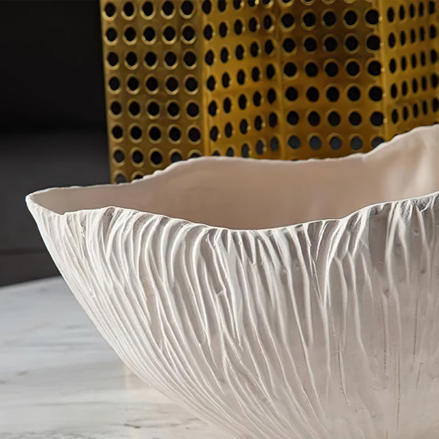 nordic luxury ceramic white large textured fruit bowl details