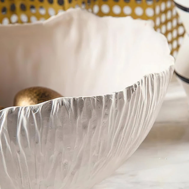 nordic luxury ceramic white large textured fruit bowl details