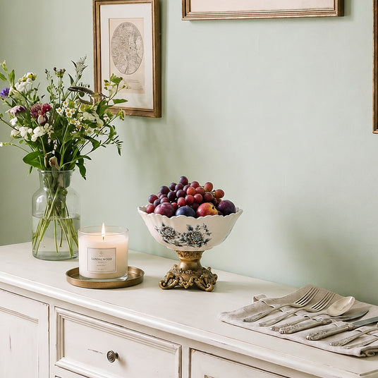 pedestal bowl on white dresser