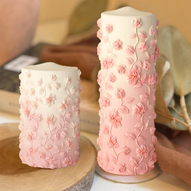 pink mold-poured candles in two sizes