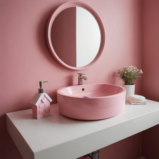 pink soap dispenser in the bathroom
