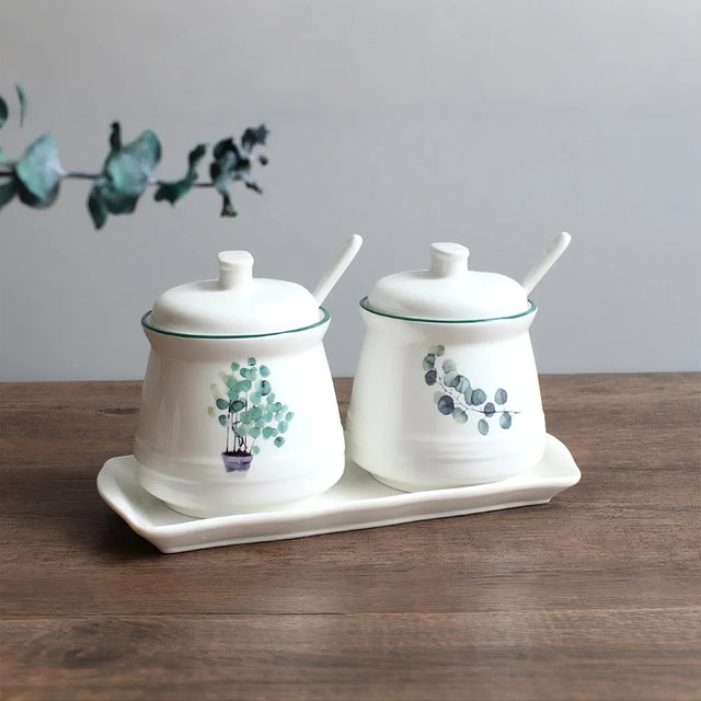 plant ceramic condiment set on the table
