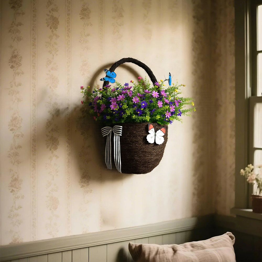 plastic brown butterfly themed flower basket in the living room