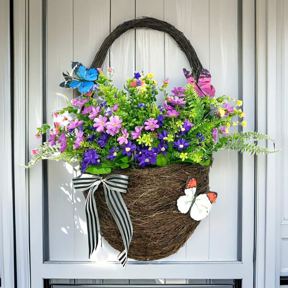 plastic brown butterfly themed flower basket on the door
